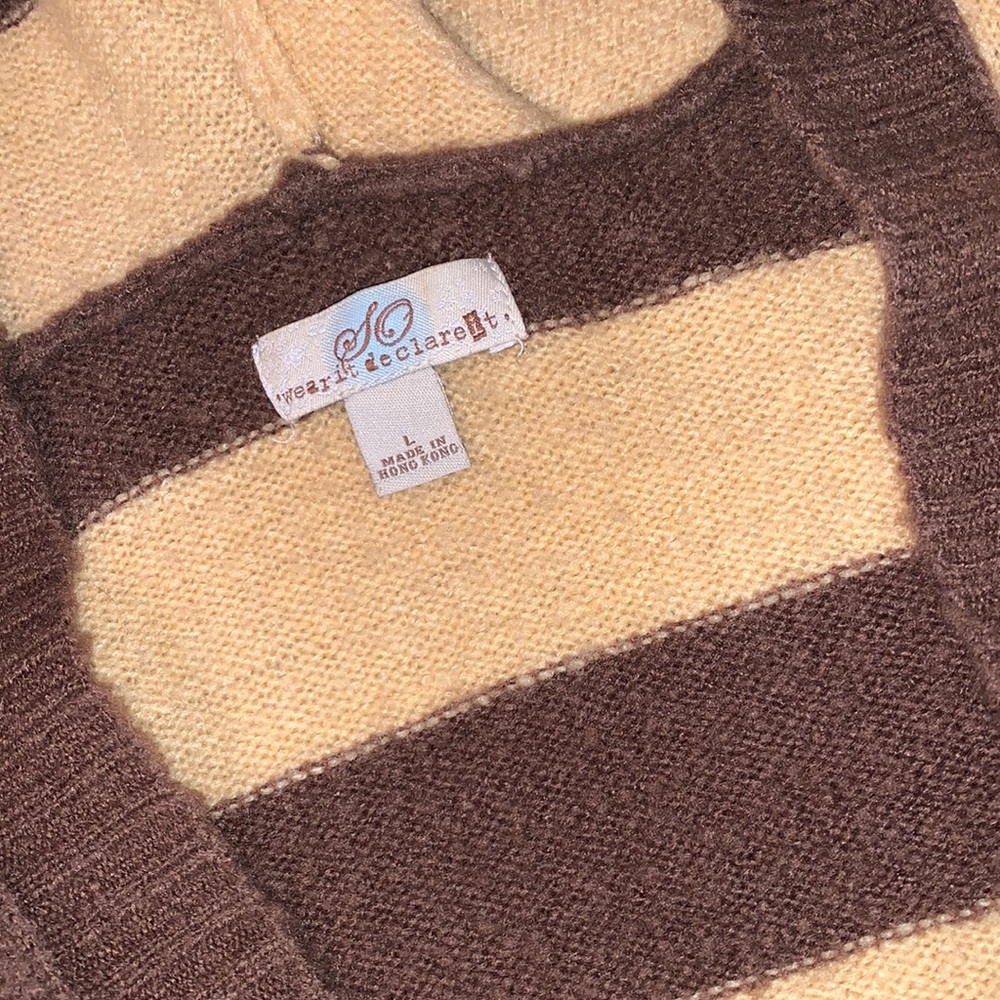 Large L Women’s Hooded V-Neck Sweater SO Tan & Brown - Picture 5 of 5